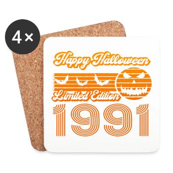 Halloween Pumpkin Birthday Year of Construction 1991 Vintage - Coasters (set of 4) - white - Front