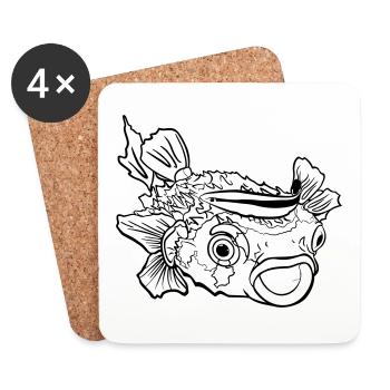 Symbiose entre poissons-globes, poissons-hérissons et labres nettoyeurs - Dessous de verre (lot de 4) - blanc - Devant
