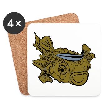 Hedgehog Fish Puffer Fish Cleaner Wrasse - Coasters (set of 4) - white - Front