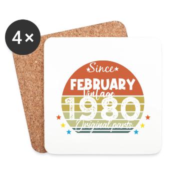 44 Years Old Made In 1980 Vintage February 1980 - Dessous de verre (lot de 4) - blanc - Devant