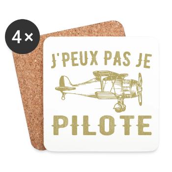J'peux Pas Je Pilote - Cadeau Rétro Avion - Dessous de verre (lot de 4) - blanc - Devant