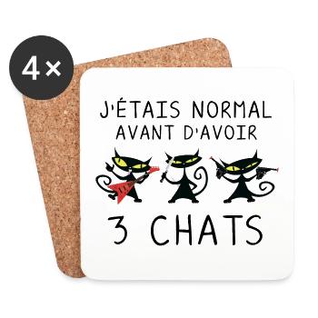 J étais normal avant 3 chats noirs - Chats Drôles - Dessous de verre (lot de 4) - blanc - Devant