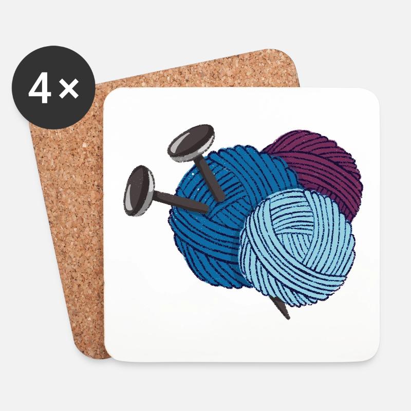 Wolle mit Stricknadeln - Untersetzer (4er-Set) - Weiß