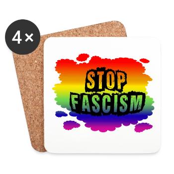 Stop AfD contre la droite, la démocratie, la diversité, la gauche - Dessous de verre (lot de 4) - blanc - Devant