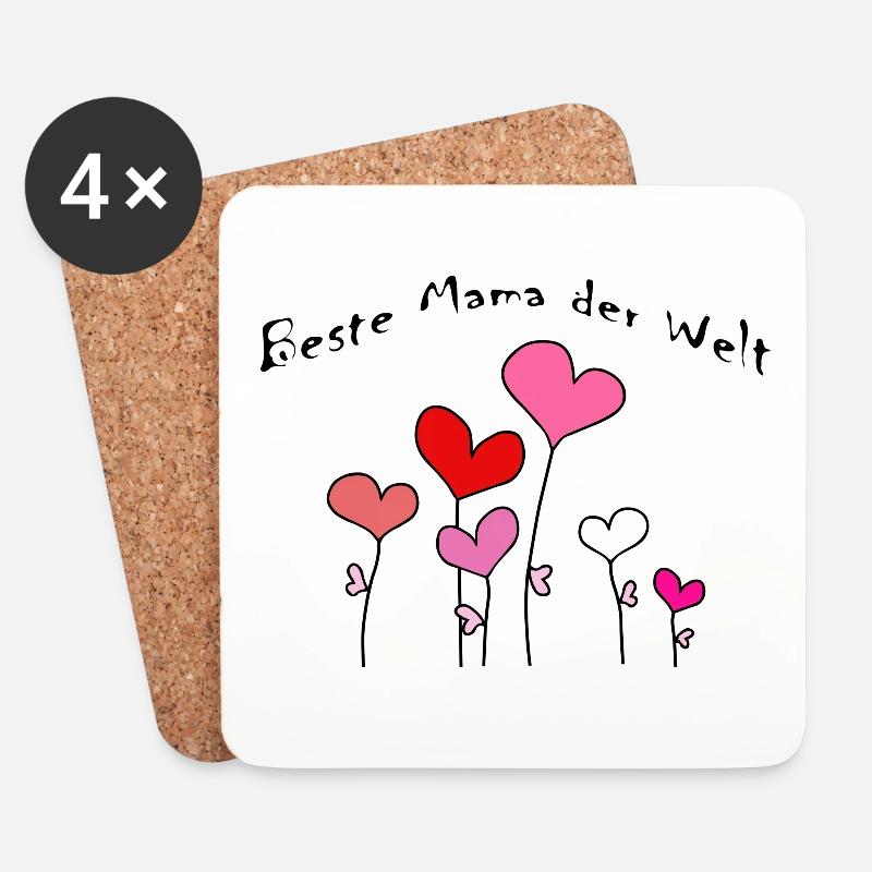 Beste Mama der Welt Herzblumen bunt - Untersetzer (4er-Set) - Weiß