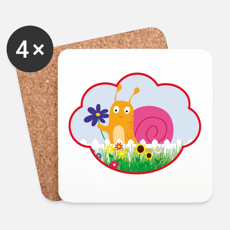 Kleine süße Schnecke mit Blume - Untersetzer (4er-Set) - Weiß