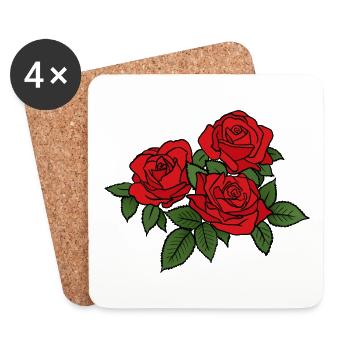 Roses rouges - Dessous de verre (lot de 4) - blanc - Devant
