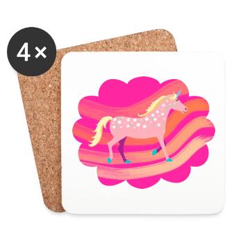 Niedliches, rosafarbenes, geflecktes Einhorn in einer Pastellwolke - Untersetzer (4er-Set) - Weiß - Vorne