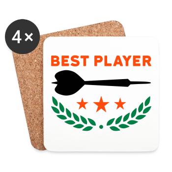 Best player (Dartpfeil, drei Sterne, Lorbeerkranz) - Untersetzer (4er-Set) - Weiß - Vorne