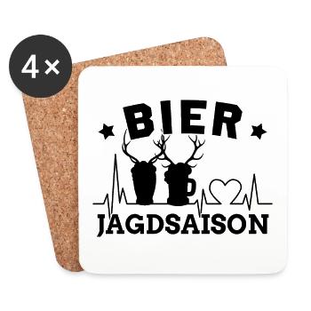 Bier lustige Sprüche Jäger jagen Bierzelt feiern - Untersetzer (4er-Set) - Weiß - Vorne