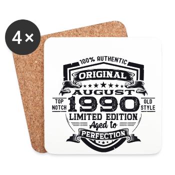33rd Birthday Man Original August Vintage 1990 - Coasters (set of 4) - white - Front