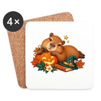 Capybara Halloween Kürbis Verspielter Stil - Untersetzer (4er-Set) - Weiß - Vorne