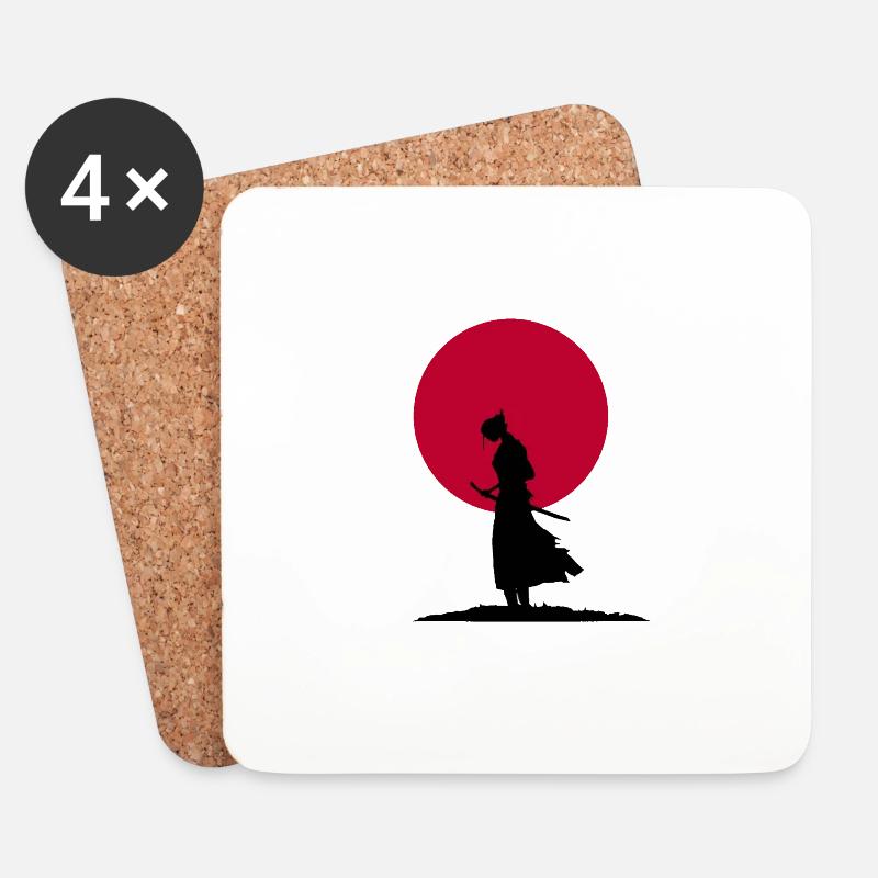 Samurai und Sonne - Untersetzer (4er-Set) - Weiß