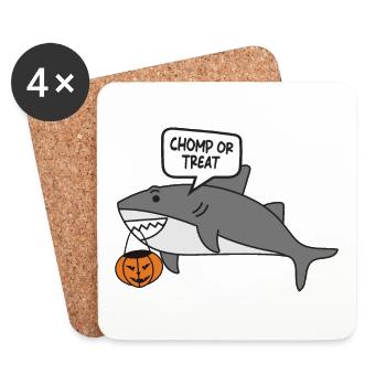 Halloween Mignon Requin, Chomp ou Gâterie - Dessous de verre (lot de 4) - blanc - Devant
