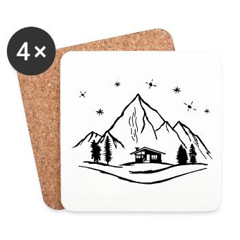 Mountains, hut and forest with starry sky - Coasters (set of 4) - white - Front