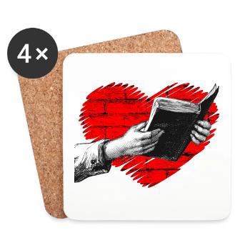 Reading books hearts - Coasters (set of 4) - white - Front