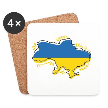 Ukraine-Flaggenkarte Silouette mit Blumenumriss - Untersetzer (4er-Set) - Weiß - Vorne