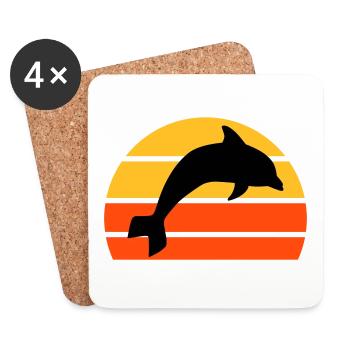 Springender Delphin vor einer geteilten Halbsonne - Untersetzer (4er-Set) - Weiß - Vorne