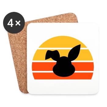 Tête de lapin avec oreille pliée devant un demi-soleil - Dessous de verre (lot de 4) - blanc - Devant