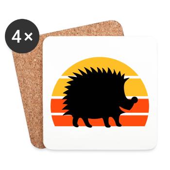 Happy hedgehog in front of a half-sun - Coasters (set of 4) - white - Front