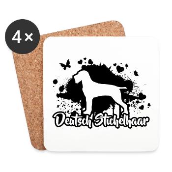DEUTSCH STICHELHAAR Hunde Jagdhund Wilsigns - Untersetzer (4er-Set) - Weiß - Vorne