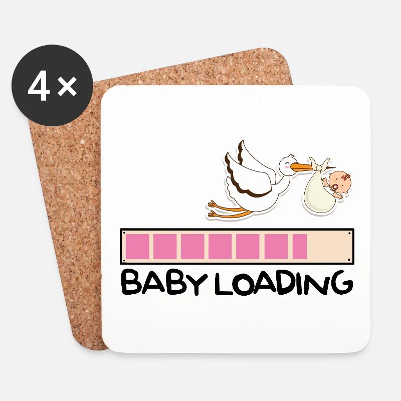 Baby Loading Stork Graviditet Baby Belly - Glasbrikker (sæt med 4 stk.) - hvid