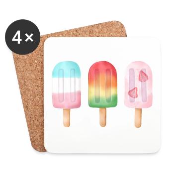Colorful Watercolor Ice cream Trio Summer - Coasters (set of 4) - white - Front