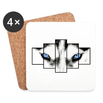 Gros plan sur les yeux d’un husky - Nahaufnahme - Dessous de verre (lot de 4) - blanc - Devant