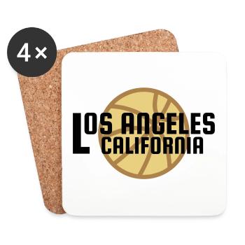 Los Angeles, Californie, basket-ball en arrière-plan - Dessous de verre (lot de 4) - blanc - Devant