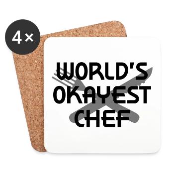 World's okayest chef (fork, knife) - Coasters (set of 4) - white - Front