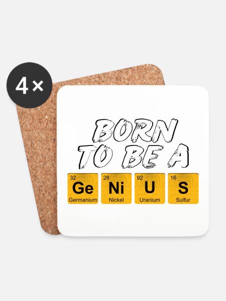 Inschrift mit den Namen der Elemente "Born To Be A Genius" - Untersetzer (4er-Set) - Weiß