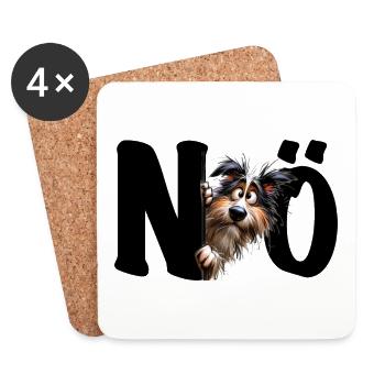 NÖ - lustiger Hund - Nein - Nope - Statement - Untersetzer (4er-Set) - Weiß - Vorne