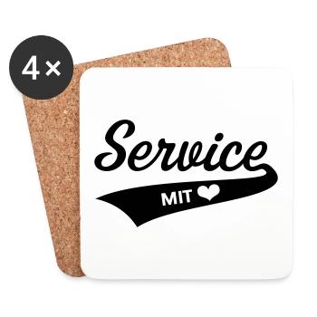 Service Mit Herz (Berufskleidung / Black) - Untersetzer (4er-Set) - Weiß - Vorne