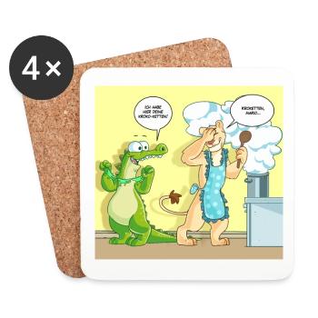 Maskotti Krokettenküche mit Mario und Kim - Untersetzer (4er-Set) - Weiß - Vorne