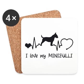 Miniatur Bullterrier mit Herzschlag - Untersetzer (4er-Set) - Weiß - Vorne