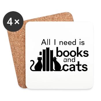 All I Need is Books and Cats - Untersetzer (4er-Set) - Weiß - Vorne