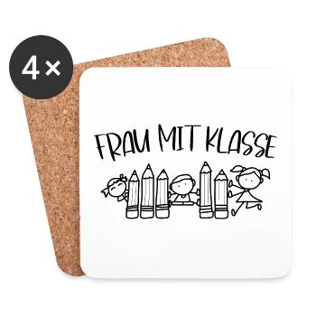 Frau mit Klasse Lehrerin Lehrerspruch lustig - Untersetzer (4er-Set) - Weiß - Vorne