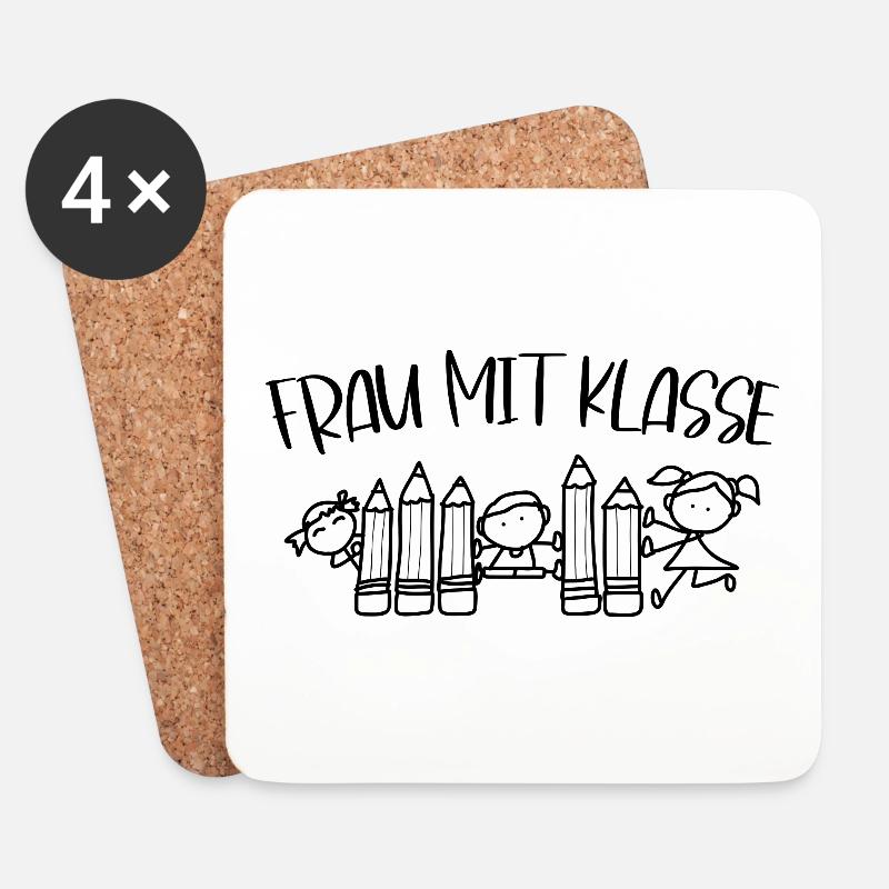 Frau mit Klasse Lehrerin Lehrerspruch lustig - Untersetzer (4er-Set) - Weiß