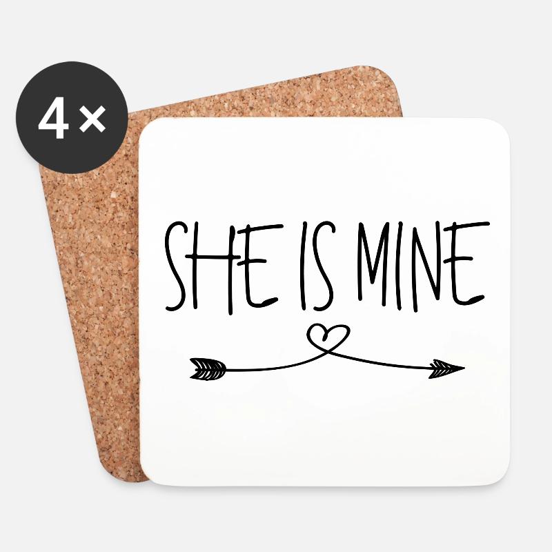 Partnershirts - She is mine - schwarz - Untersetzer (4er-Set) - Weiß