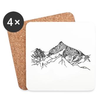 Walliser Weisshorn, Suisse, Alpes, Montagnes, 4000m - Dessous de verre (lot de 4) - blanc - Devant