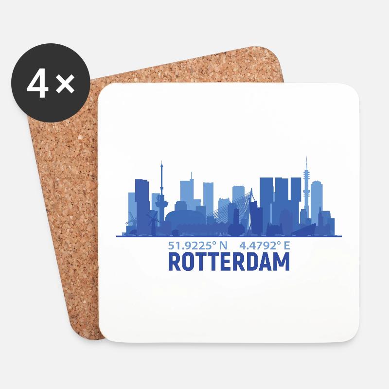 Rotterdam Skyline: Die Silhouette einer modernen Stadt - Untersetzer (4er-Set) - Weiß