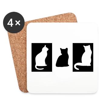 DZ0004 Statue de chat de tuile de chat - Dessous de verre (lot de 4) - blanc - Devant