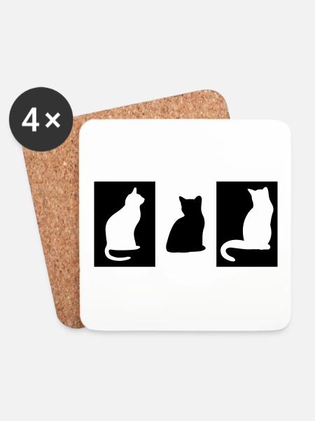 DZ0004 Cat Tile Cat Statue - Coasters (set of 4) - white