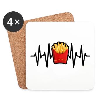 Pommes Frites Herzschlag - Untersetzer (4er-Set) - Weiß - Vorne