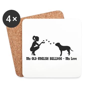 Old English Bulldog mit Frau - Untersetzer (4er-Set) - Weiß - Vorne