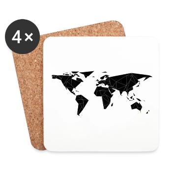 World map geometric black - Coasters (set of 4) - white - Front
