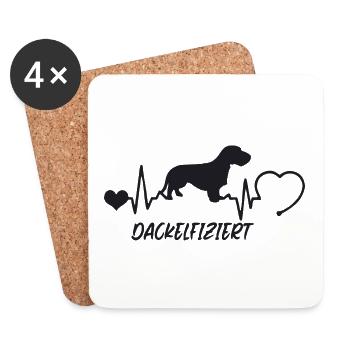 Rauhaardackel mit Herzschlag - Untersetzer (4er-Set) - Weiß - Vorne