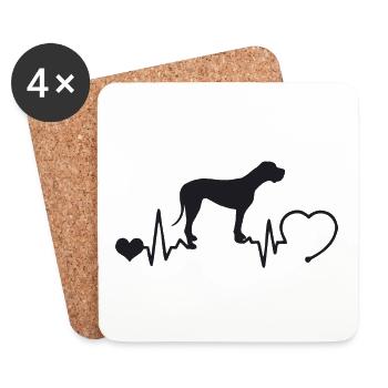 Deutsche Dogge mit Herzschlag - Untersetzer (4er-Set) - Weiß - Vorne