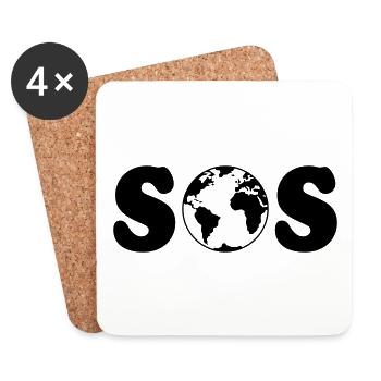 SOS – Erdüberlastungstag / Klimawandel (B / SVG) - Untersetzer (4er-Set) - Weiß - Vorne