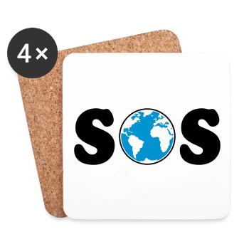 SOS – Earth Day / Klimawandel (B / 3C / SVG) - Untersetzer (4er-Set) - Weiß - Vorne